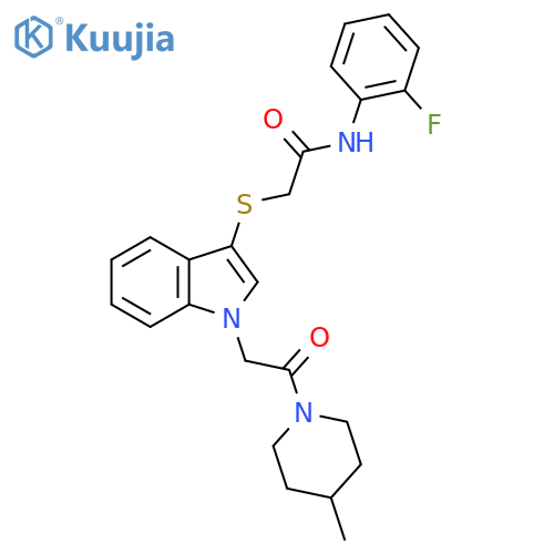 N-(2-fluorophenyl)-2-({1-2-(4-methylpiperidin-1-yl)-2-oxoethyl-1H-indol-3-yl}sulfanyl)acetamide structure