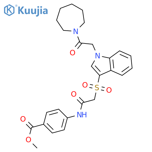 methyl 4-2-({1-2-(azepan-1-yl)-2-oxoethyl-1H-indol-3-yl}sulfonyl)acetamidobenzoate structure
