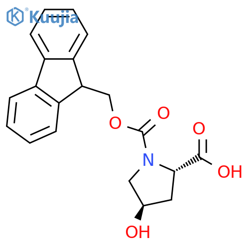 (2S,4R)-1-{[(9H-fluoren-9-yl)methoxy]carbonyl}-4-hydroxypyrrolidine-2-carboxylic acid structure