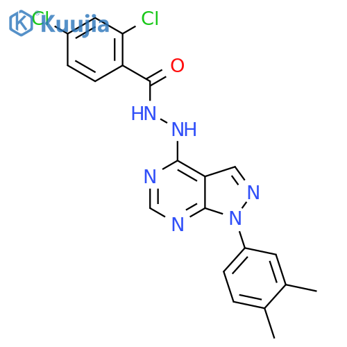 2,4-dichloro-N'-1-(3,4-dimethylphenyl)-1H-pyrazolo3,4-dpyrimidin-4-ylbenzohydrazide structure