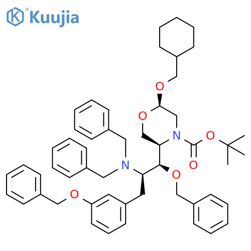 4-Morpholinecarboxylic acid,5-[(1S,2R)-2-[bis(phenylmethyl)amino]-1-(phenylmethoxy)-3-[3-(phenylmethoxy)phenyl]propyl]-2-(cyclohexylmethoxy)-, 1,1-dimethylethyl ester,(2R,5R)- structure