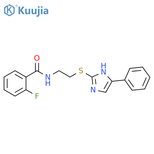 2-fluoro-N-{2-(5-phenyl-1H-imidazol-2-yl)sulfanylethyl}benzamide structure