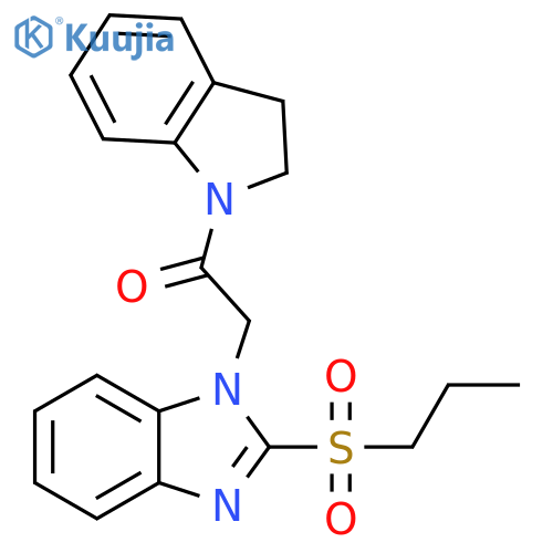 1-(2,3-dihydro-1H-indol-1-yl)-2-2-(propane-1-sulfonyl)-1H-1,3-benzodiazol-1-ylethan-1-one structure