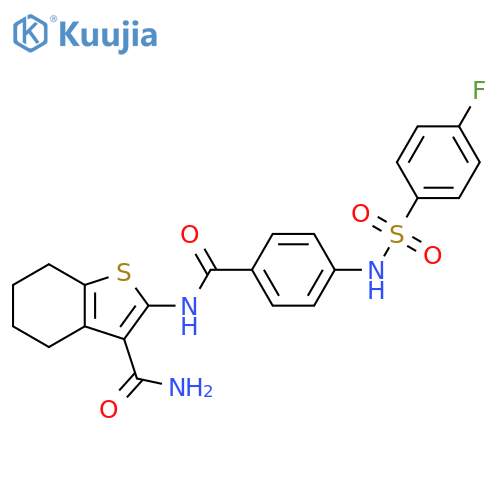 2-4-(4-fluorobenzenesulfonamido)benzamido-4,5,6,7-tetrahydro-1-benzothiophene-3-carboxamide structure