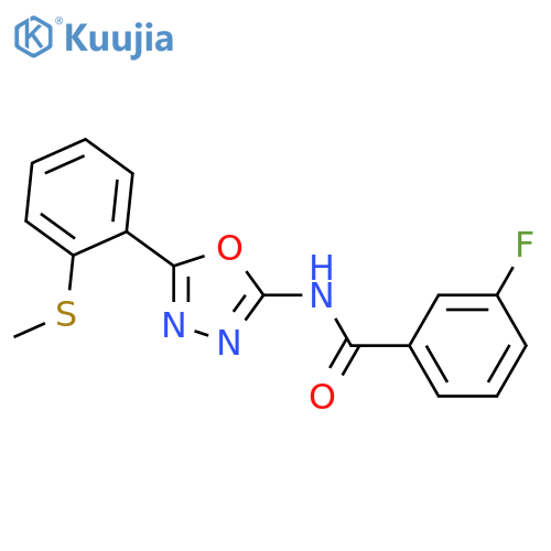 3-fluoro-N-{5-2-(methylsulfanyl)phenyl-1,3,4-oxadiazol-2-yl}benzamide structure