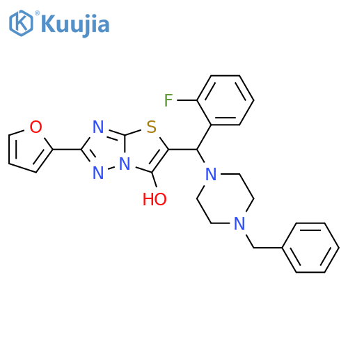 5-(4-benzylpiperazin-1-yl)(2-fluorophenyl)methyl-2-(furan-2-yl)-1,2,4triazolo3,2-b1,3thiazol-6-ol structure