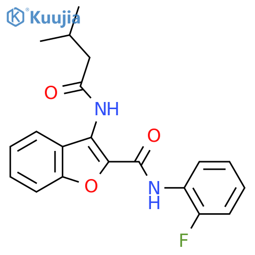 N-(2-fluorophenyl)-3-(3-methylbutanamido)-1-benzofuran-2-carboxamide structure