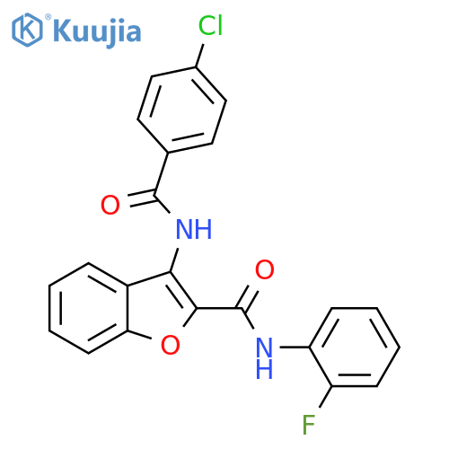 3-(4-chlorobenzamido)-N-(2-fluorophenyl)-1-benzofuran-2-carboxamide structure