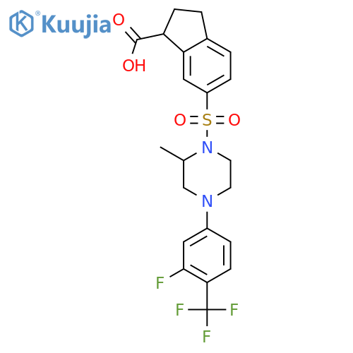 1H-Indene-1-carboxylic acid,6-[[(2S)-4-[3-fluoro-4-(trifluoromethyl)phenyl]-2-methyl-1-piperazinyl]sulfonyl]-2,3-dihydro- structure