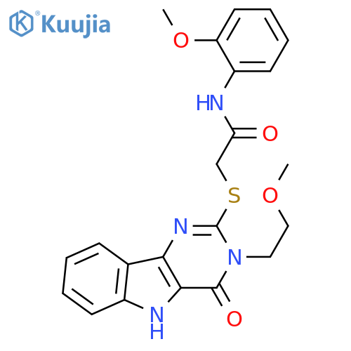 2-{3-(2-methoxyethyl)-4-oxo-3H,4H,5H-pyrimido5,4-bindol-2-ylsulfanyl}-N-(2-methoxyphenyl)acetamide structure
