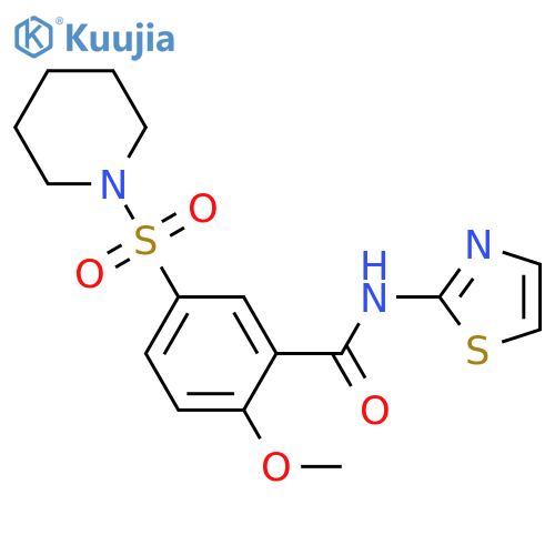 2-methoxy-5-(piperidine-1-sulfonyl)-N-(1,3-thiazol-2-yl)benzamide structure