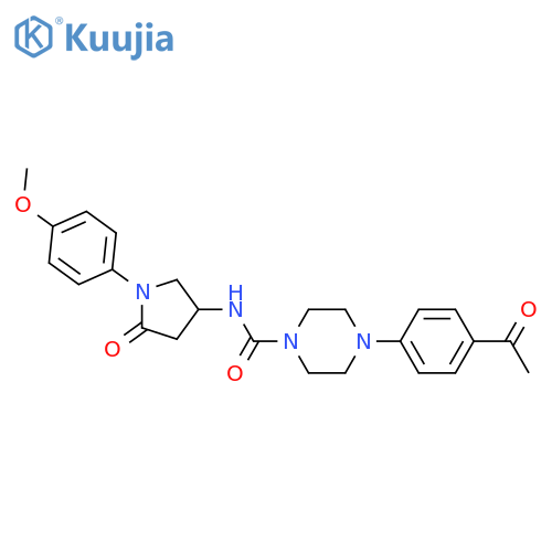 4-(4-acetylphenyl)-N-1-(4-methoxyphenyl)-5-oxopyrrolidin-3-ylpiperazine-1-carboxamide structure