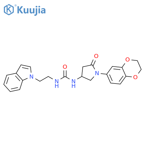 3-1-(2,3-dihydro-1,4-benzodioxin-6-yl)-5-oxopyrrolidin-3-yl-1-2-(1H-indol-1-yl)ethylurea structure