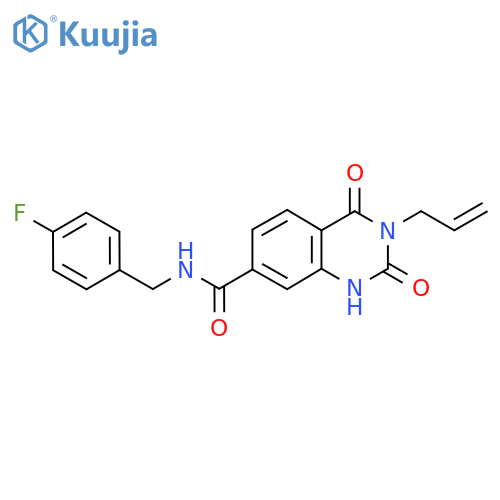 N-(4-fluorophenyl)methyl-2,4-dioxo-3-(prop-2-en-1-yl)-1,2,3,4-tetrahydroquinazoline-7-carboxamide structure