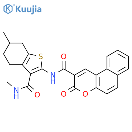 N-6-methyl-3-(methylcarbamoyl)-4,5,6,7-tetrahydro-1-benzothiophen-2-yl-3-oxo-3H-benzofchromene-2-carboxamide structure