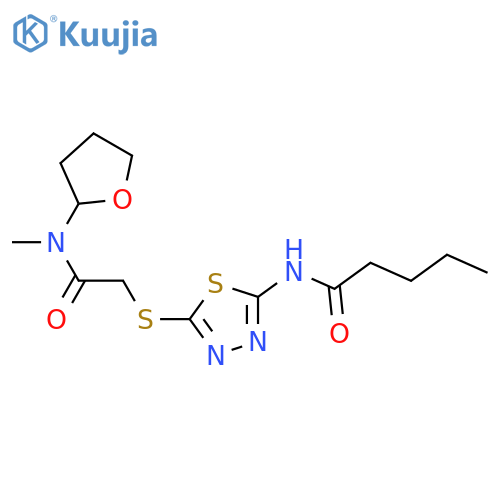 N-{5-({(oxolan-2-yl)methylcarbamoyl}methyl)sulfanyl-1,3,4-thiadiazol-2-yl}pentanamide structure