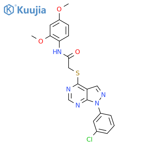 2-{1-(3-chlorophenyl)-1H-pyrazolo3,4-dpyrimidin-4-ylsulfanyl}-N-(2,4-dimethoxyphenyl)acetamide structure
