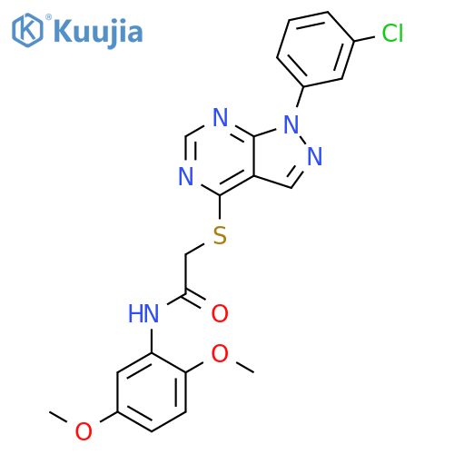2-{1-(3-chlorophenyl)-1H-pyrazolo3,4-dpyrimidin-4-ylsulfanyl}-N-(2,5-dimethoxyphenyl)acetamide structure