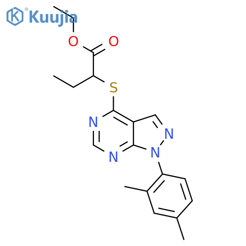 ethyl 2-{1-(2,4-dimethylphenyl)-1H-pyrazolo3,4-dpyrimidin-4-ylsulfanyl}butanoate structure