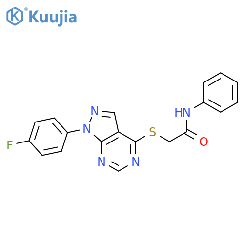2-{1-(4-fluorophenyl)-1H-pyrazolo3,4-dpyrimidin-4-ylsulfanyl}-N-phenylacetamide structure