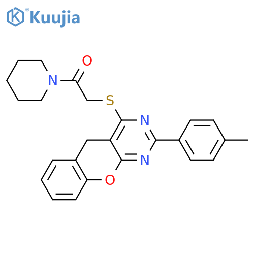 2-{2-(4-methylphenyl)-5H-chromeno2,3-dpyrimidin-4-ylsulfanyl}-1-(piperidin-1-yl)ethan-1-one structure