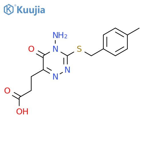 3-(4-amino-3-{(4-methylphenyl)methylsulfanyl}-5-oxo-4,5-dihydro-1,2,4-triazin-6-yl)propanoic acid structure