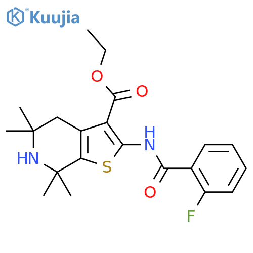 ethyl 2-(2-fluorobenzamido)-5,5,7,7-tetramethyl-4H,5H,6H,7H-thieno2,3-cpyridine-3-carboxylate structure
