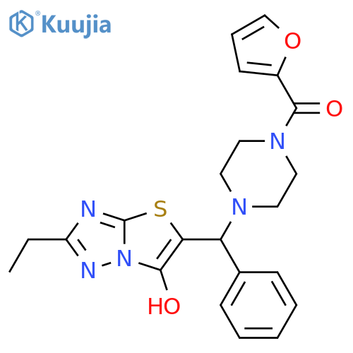 2-ethyl-5-{4-(furan-2-carbonyl)piperazin-1-yl(phenyl)methyl}-1,2,4triazolo3,2-b1,3thiazol-6-ol structure