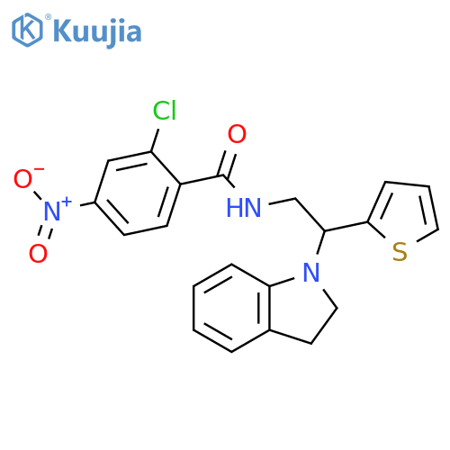 2-chloro-N-2-(2,3-dihydro-1H-indol-1-yl)-2-(thiophen-2-yl)ethyl-4-nitrobenzamide structure