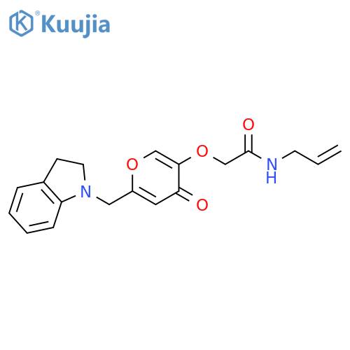 2-({6-(2,3-dihydro-1H-indol-1-yl)methyl-4-oxo-4H-pyran-3-yl}oxy)-N-(prop-2-en-1-yl)acetamide structure