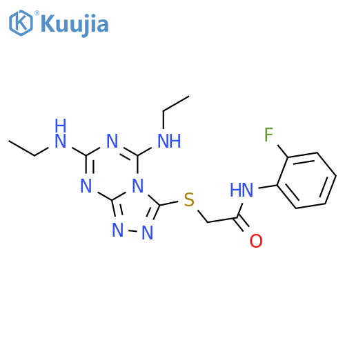 2-{5,7-bis(ethylamino)-1,2,4triazolo4,3-a1,3,5triazin-3-ylsulfanyl}-N-(2-fluorophenyl)acetamide structure