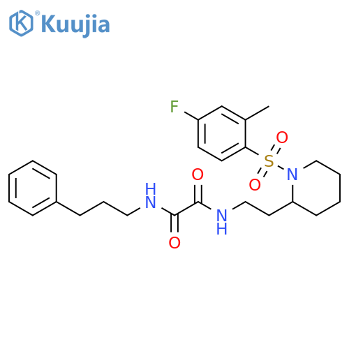 N-{2-1-(4-fluoro-2-methylbenzenesulfonyl)piperidin-2-ylethyl}-N'-(3-phenylpropyl)ethanediamide structure