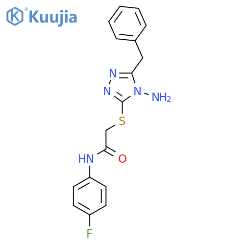 2-(4-amino-5-benzyl-4H-1,2,4-triazol-3-yl)sulfanyl-N-(4-fluorophenyl)acetamide structure