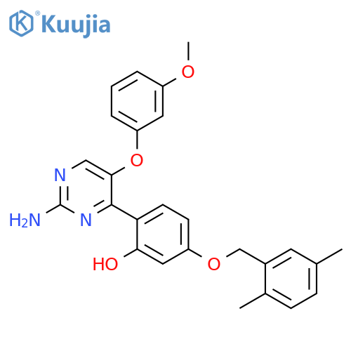 2-2-amino-5-(3-methoxyphenoxy)pyrimidin-4-yl-5-(2,5-dimethylphenyl)methoxyphenol structure