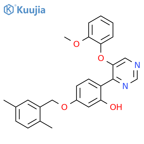 5-(2,5-dimethylphenyl)methoxy-2-5-(2-methoxyphenoxy)pyrimidin-4-ylphenol structure