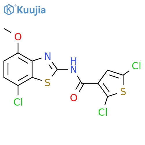 2,5-dichloro-N-(7-chloro-4-methoxy-1,3-benzothiazol-2-yl)thiophene-3-carboxamide structure