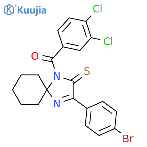 3-(4-bromophenyl)-1-(3,4-dichlorobenzoyl)-1,4-diazaspiro4.5dec-3-ene-2-thione structure