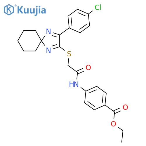 ethyl 4-(2-{3-(4-chlorophenyl)-1,4-diazaspiro4.5deca-1,3-dien-2-ylsulfanyl}acetamido)benzoate structure