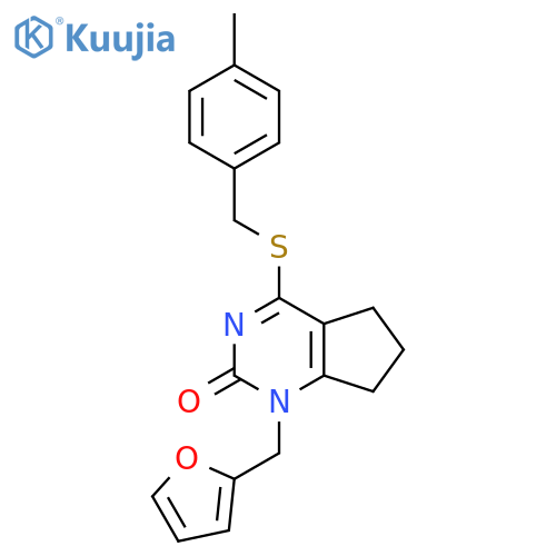 1-(furan-2-yl)methyl-4-{(4-methylphenyl)methylsulfanyl}-1H,2H,5H,6H,7H-cyclopentadpyrimidin-2-one structure
