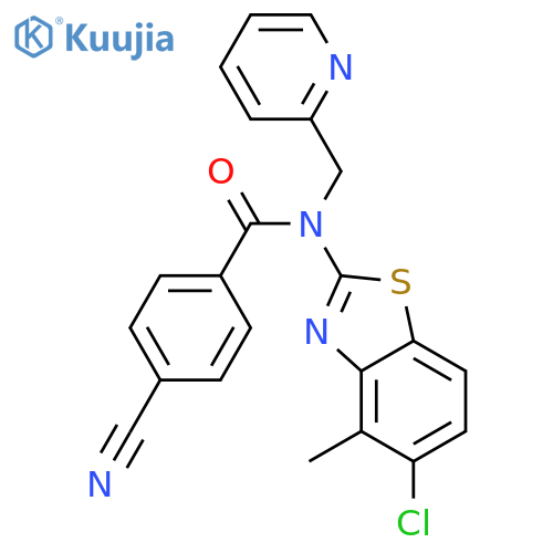 N-(5-chloro-4-methyl-1,3-benzothiazol-2-yl)-4-cyano-N-(pyridin-2-yl)methylbenzamide structure