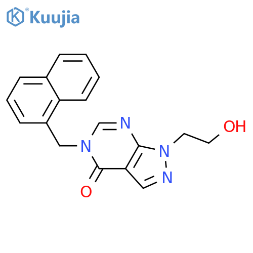 1-(2-hydroxyethyl)-5-(naphthalen-1-yl)methyl-1H,4H,5H-pyrazolo3,4-dpyrimidin-4-one structure