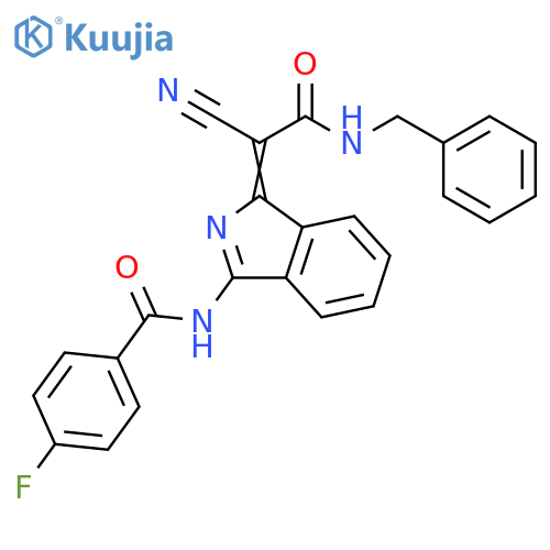 N-(1Z)-1-(benzylcarbamoyl)(cyano)methylidene-1H-isoindol-3-yl-4-fluorobenzamide structure