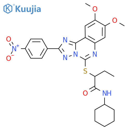 N-cyclohexyl-2-{8,9-dimethoxy-2-(4-nitrophenyl)-1,2,4triazolo1,5-cquinazolin-5-ylsulfanyl}butanamide structure