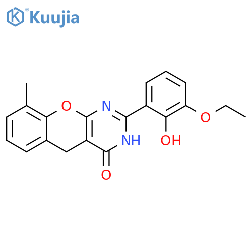 2-(3-ethoxy-2-hydroxyphenyl)-9-methyl-3H,4H,5H-chromeno2,3-dpyrimidin-4-one structure