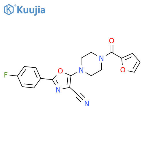 2-(4-fluorophenyl)-5-4-(furan-2-carbonyl)piperazin-1-yl-1,3-oxazole-4-carbonitrile structure