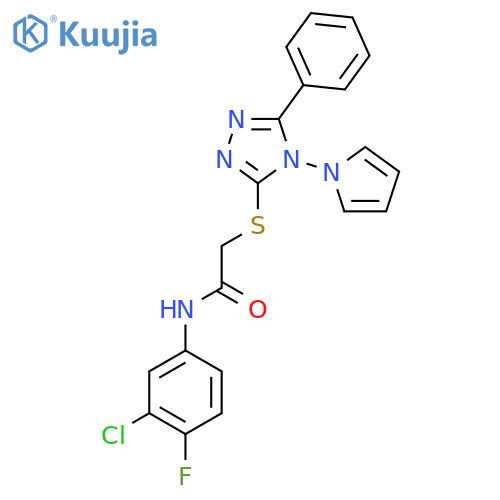 N-(3-chloro-4-fluorophenyl)-2-{5-phenyl-4-(1H-pyrrol-1-yl)-4H-1,2,4-triazol-3-ylsulfanyl}acetamide structure