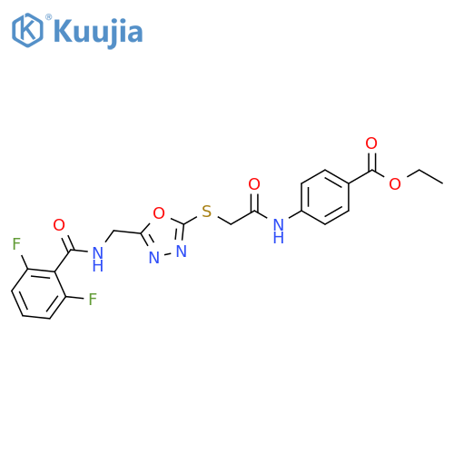 ethyl 4-{2-(5-{(2,6-difluorophenyl)formamidomethyl}-1,3,4-oxadiazol-2-yl)sulfanylacetamido}benzoate structure