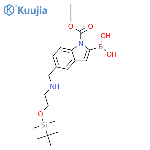 [1-tert-butoxycarbonyl-5-[[2-[tert-butyl(dimethyl)silyl]oxyethylamino]methyl]indol-2-yl]boronic acid structure