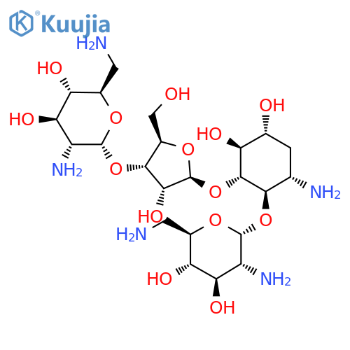 4-O-(2,6-Diamino-2,6-dideoxy-α-D-glucopyranosyl)-5-O-[3-O-(2,6-diamino-2,6-dideoxy-α-D-glucopyranosyl)-β-D-ribofuranosyl]-3-amino-2,3-dideoxy-D-myo-inositol structure