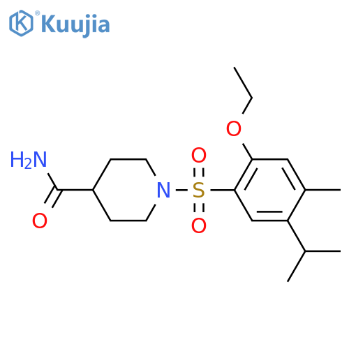 1-2-ethoxy-4-methyl-5-(propan-2-yl)benzenesulfonylpiperidine-4-carboxamide structure